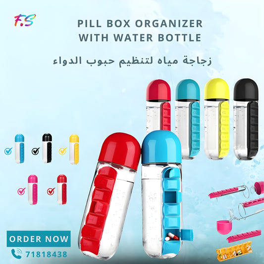 Pill Box Organizer With Water Bottle
