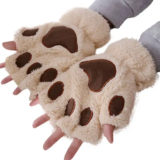 Bear Paw Plush Half Finger Gloves