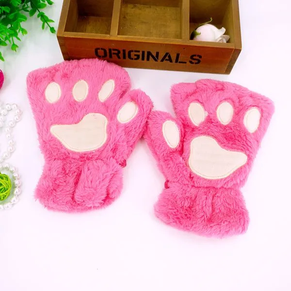 Bear Paw Plush Half Finger Gloves