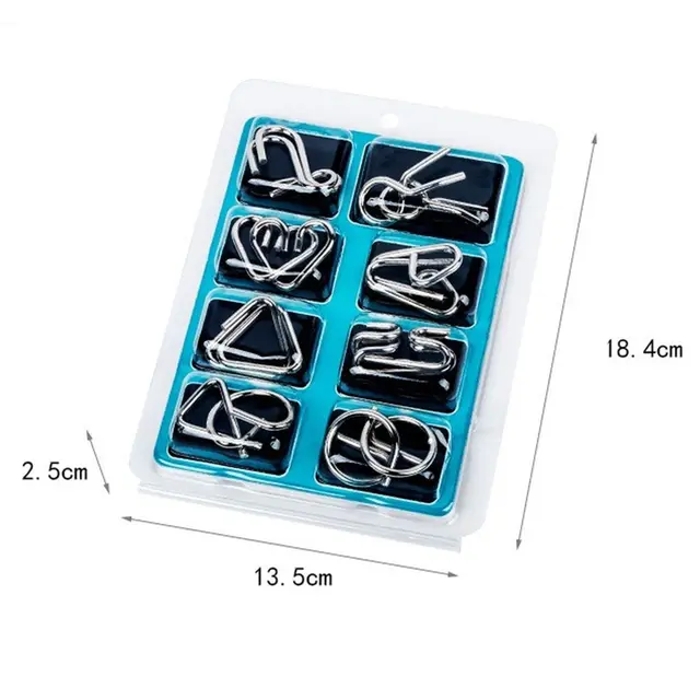 8pcs set Metal Wire Puzzle Toy Brain Teaser Game Kid Mind IQ Test Ring