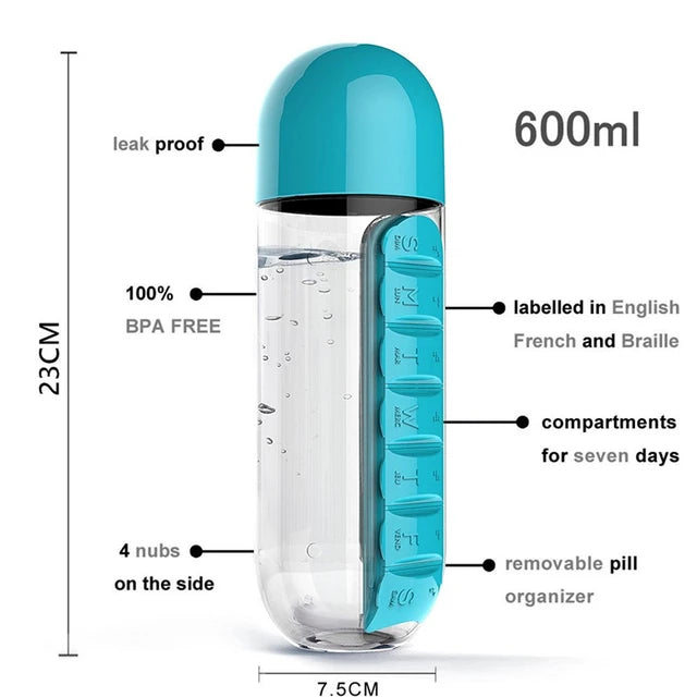 Pill Box Organizer With Water Bottle