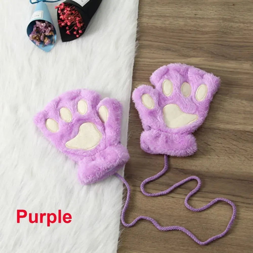 Bear Paw Plush Half Finger Gloves