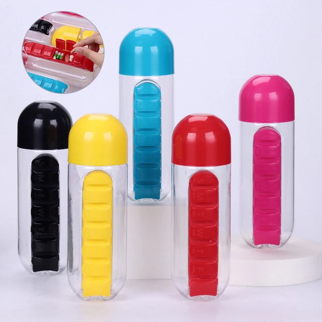 Pill Box Organizer With Water Bottle