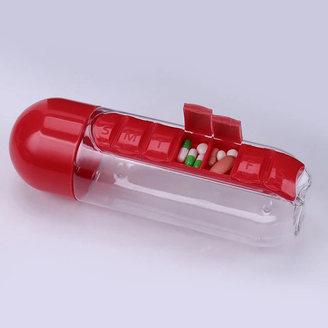 Pill Box Organizer With Water Bottle