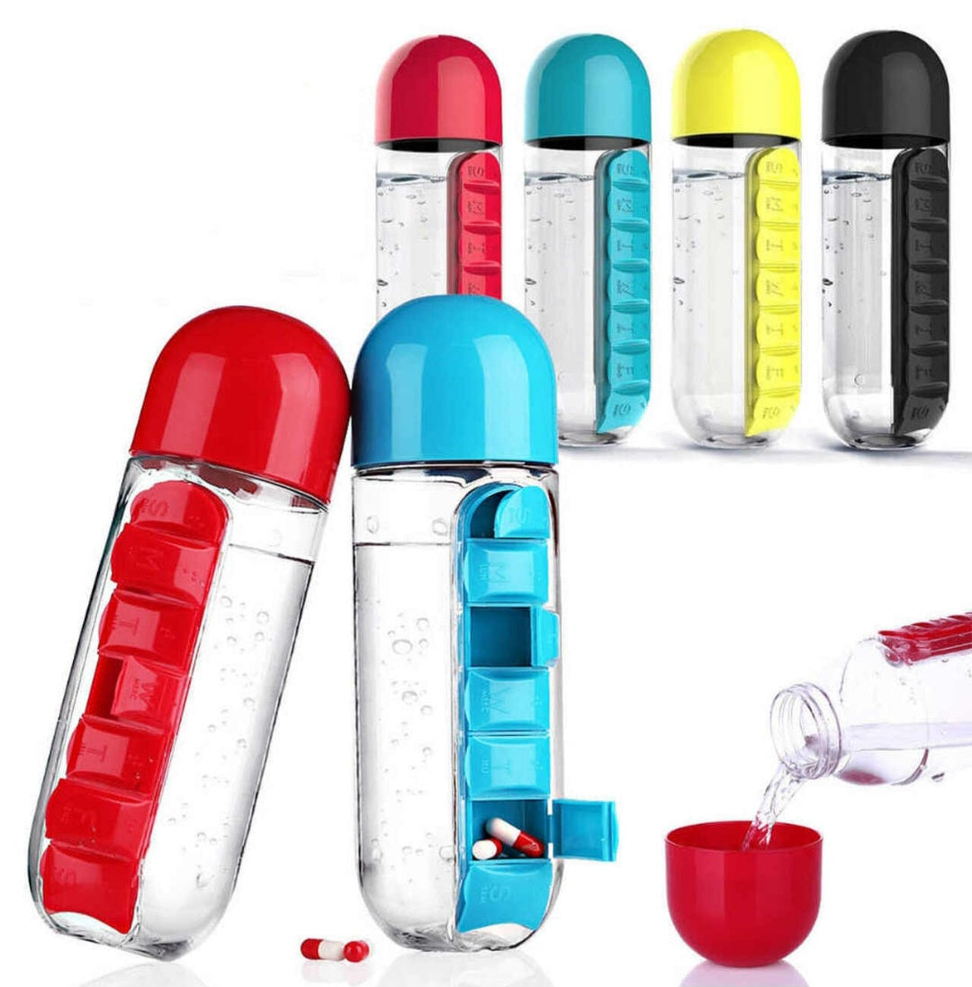 Pill Box Organizer With Water Bottle