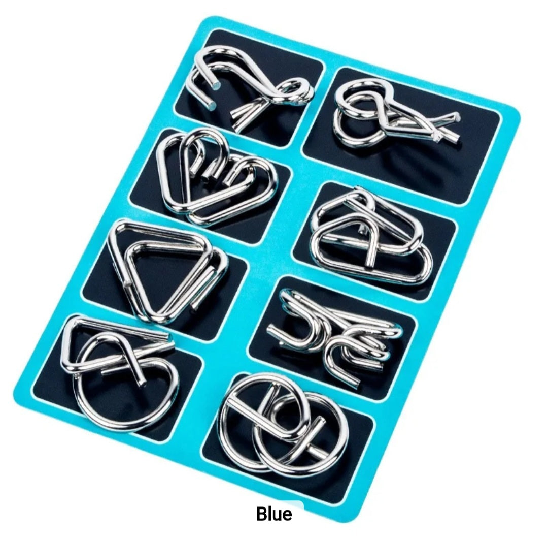 8pcs set Metal Wire Puzzle Toy Brain Teaser Game Kid Mind IQ Test Ring